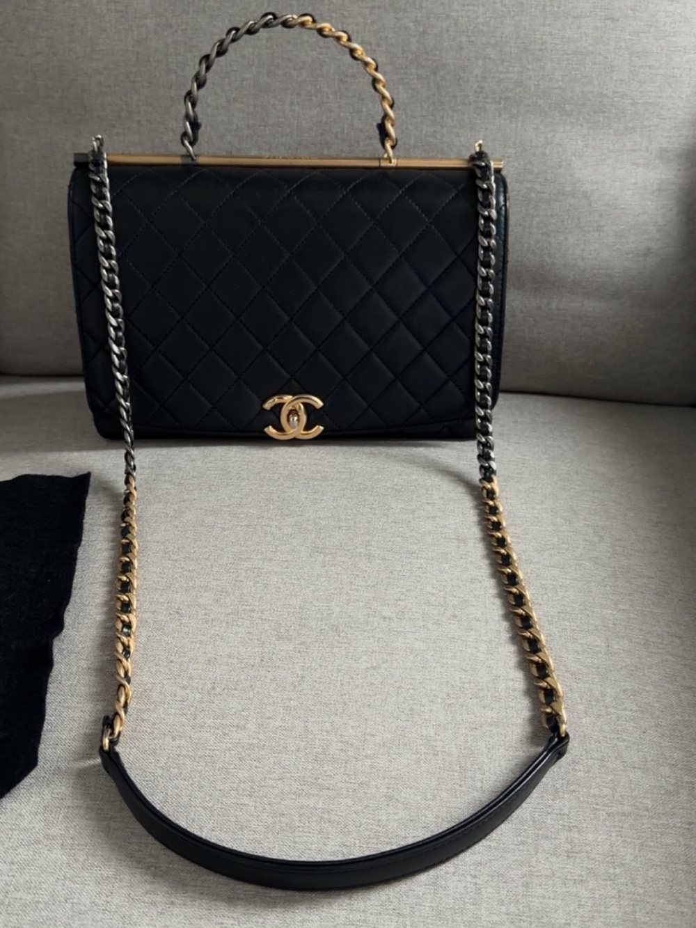 Limited edition Chanel classic silver & gold hardware black Quilted Leather Bag